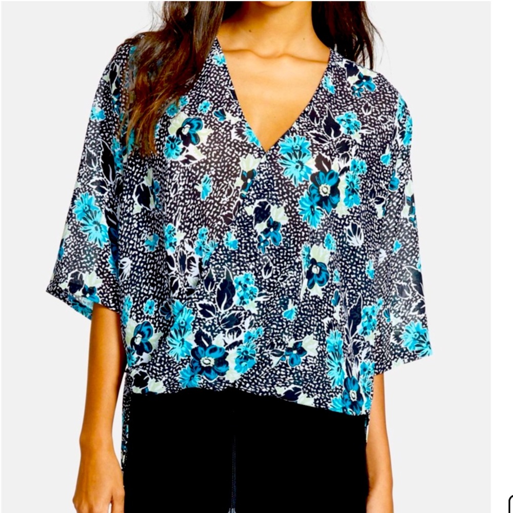 Faux wrap surplice high low blouse